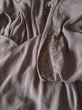 Taupe Beaded Chiffon Dress Top